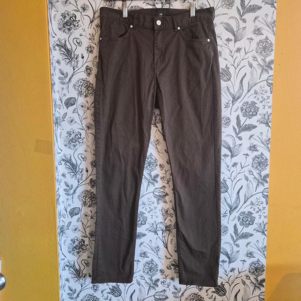 H&M Mens 32x32 Slim Fit 5 Pocket Stretch Twill Brown Jeans Earthy Minimalist